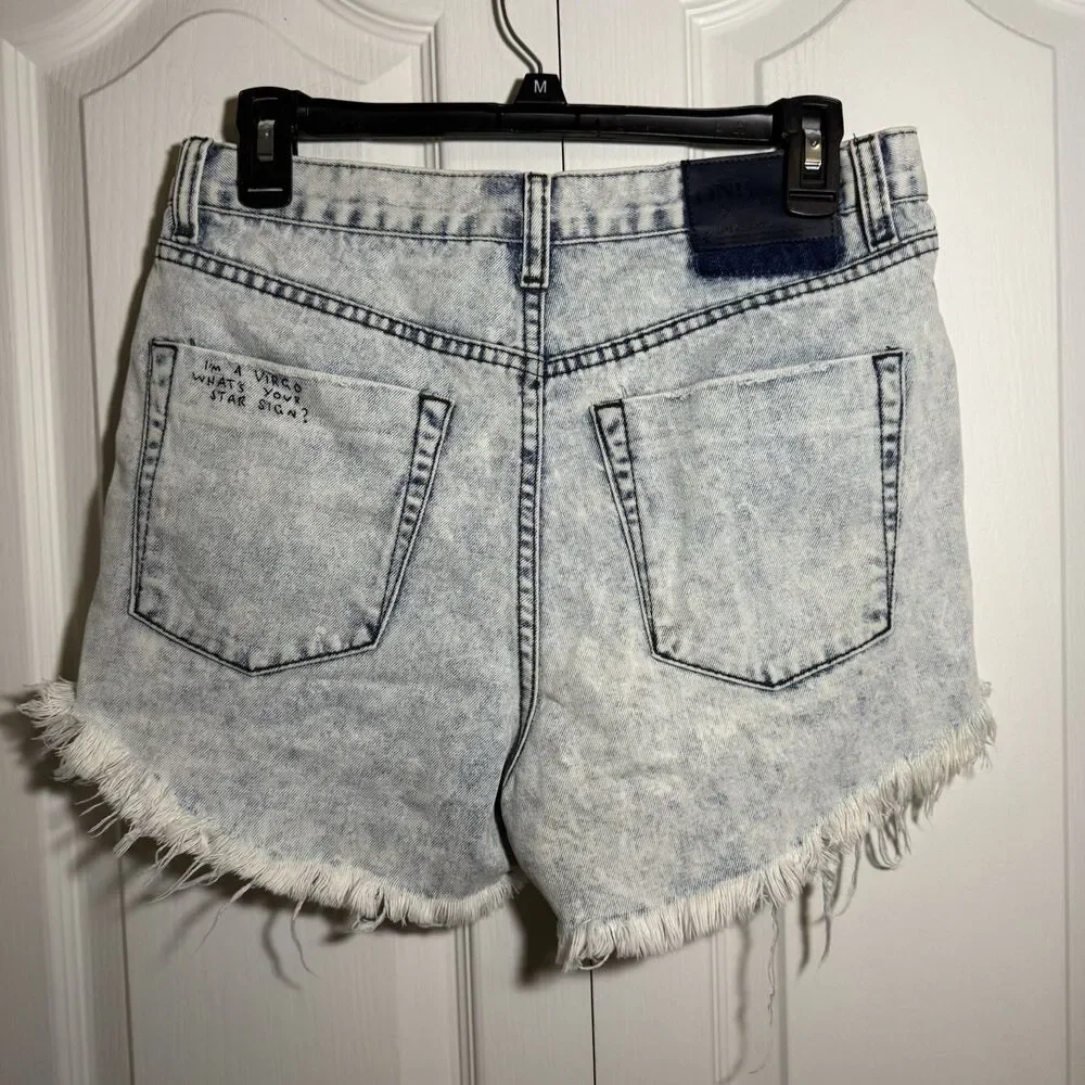 One x One Teaspoon Outlaws Distressed Low Waist Long Rise Mid Length Shorts 25